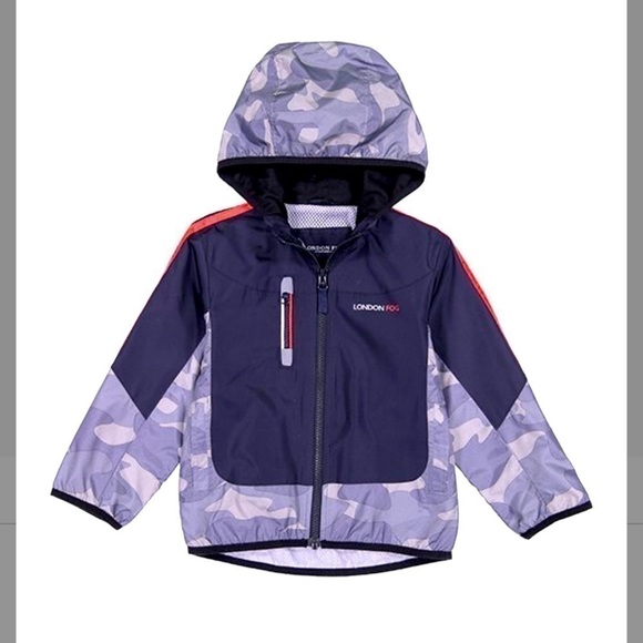New London Fog Navy & Camo Zip-pocket Raincoat US S/ US 8 (Boys) - Picture 1 of 8
